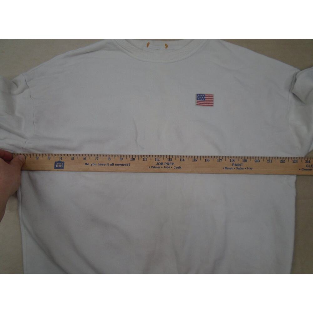 Womens American Flag Patch White Crewneck Sweatshirt Heavy Cotton L Patriotic - Picture 6 of 10